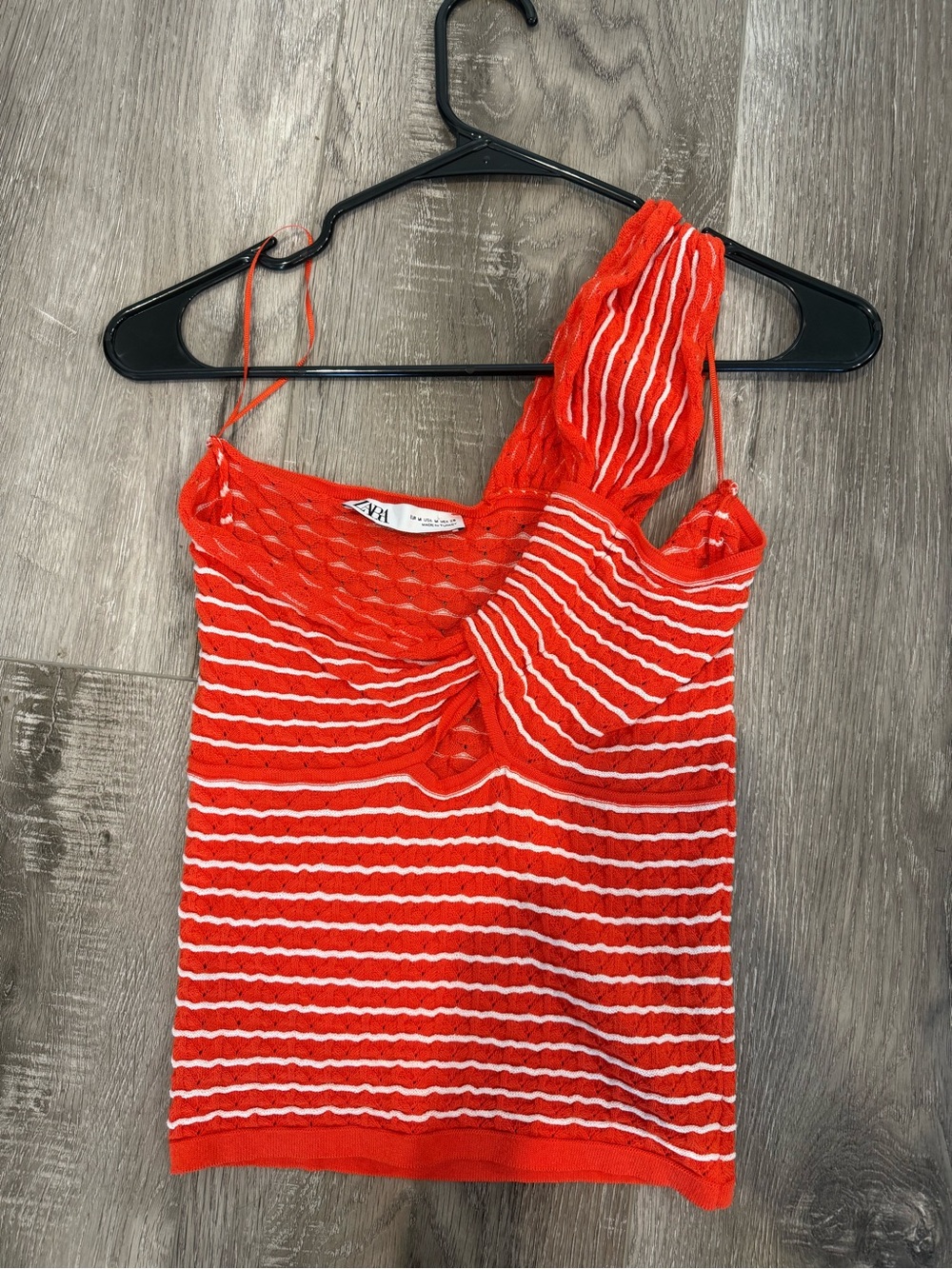 ZARA Knit Orange White Striped One Shoulder Twist Knit Tank Top